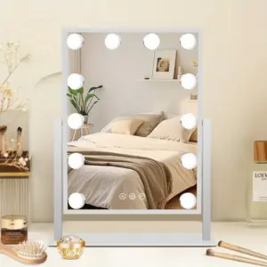 Vanity Mirror with Lights Hollywood Makeup Mirror with 12 LED Bulbs 3 Color Lighting 360°Rotation for Dressing Room & Bedroom