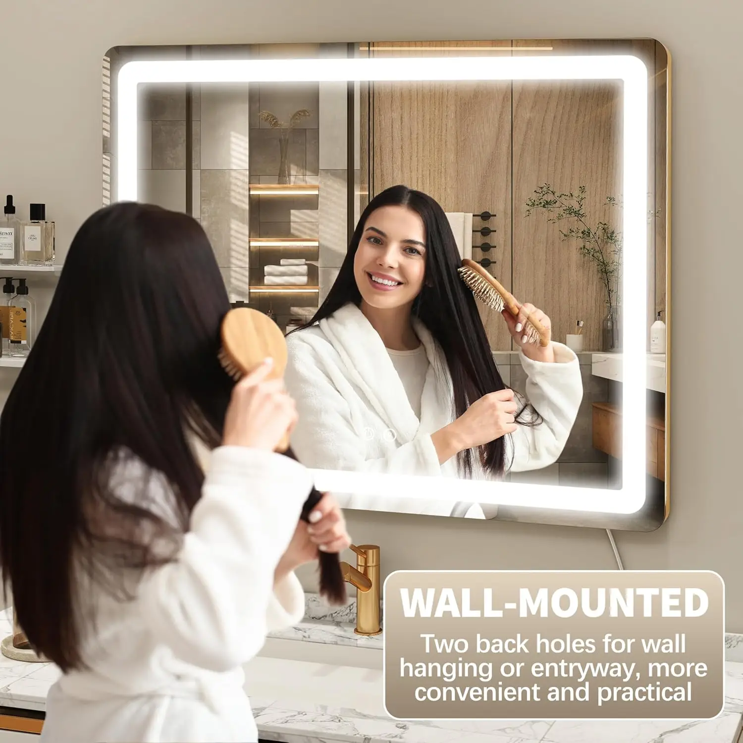 23x18 Hollywood Vanity Mirror with LED Lights, 3 Color Modes & Adjustable Brightness in Gold - Image 5