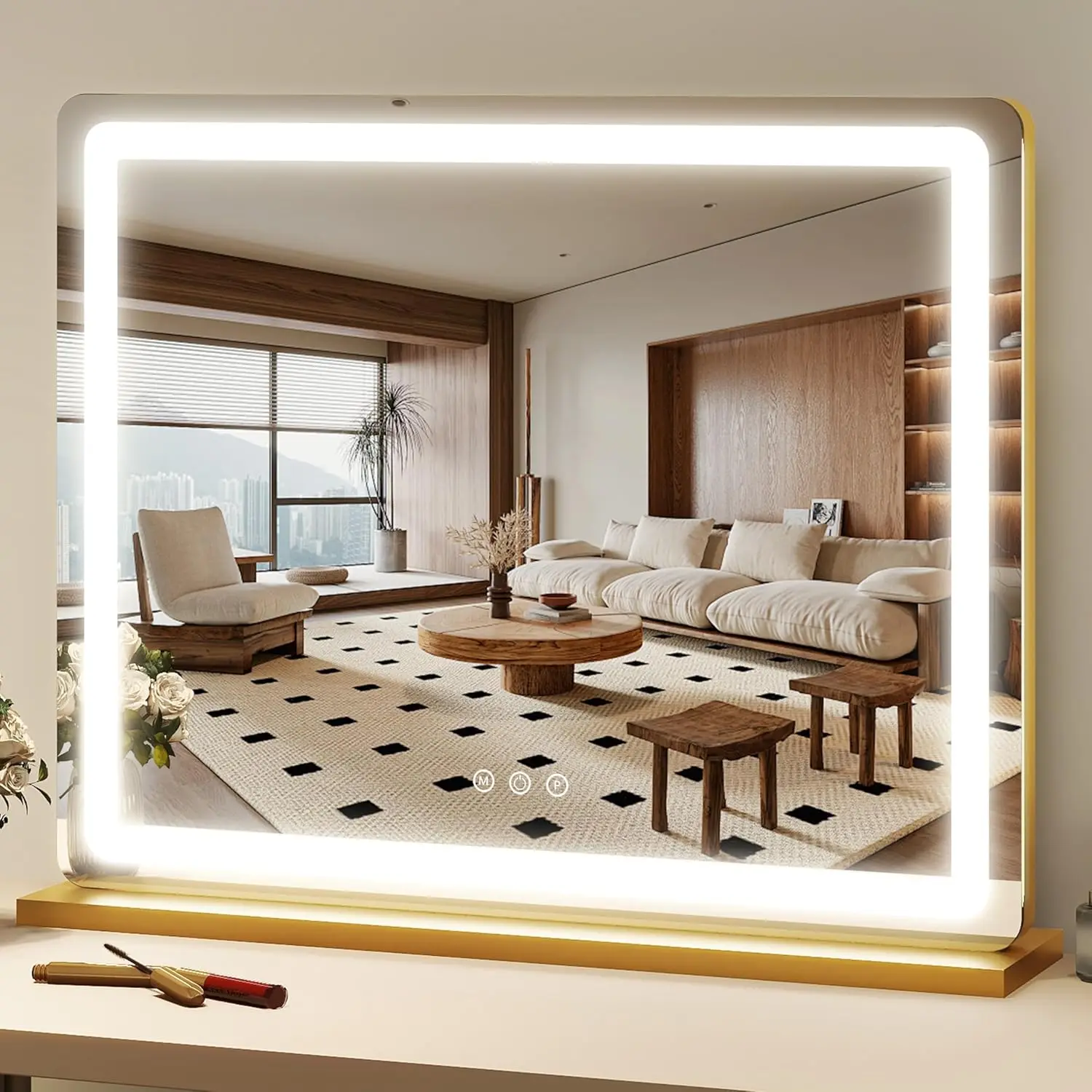 23x18 Hollywood Vanity Mirror with LED Lights, 3 Color Modes & Adjustable Brightness in Gold