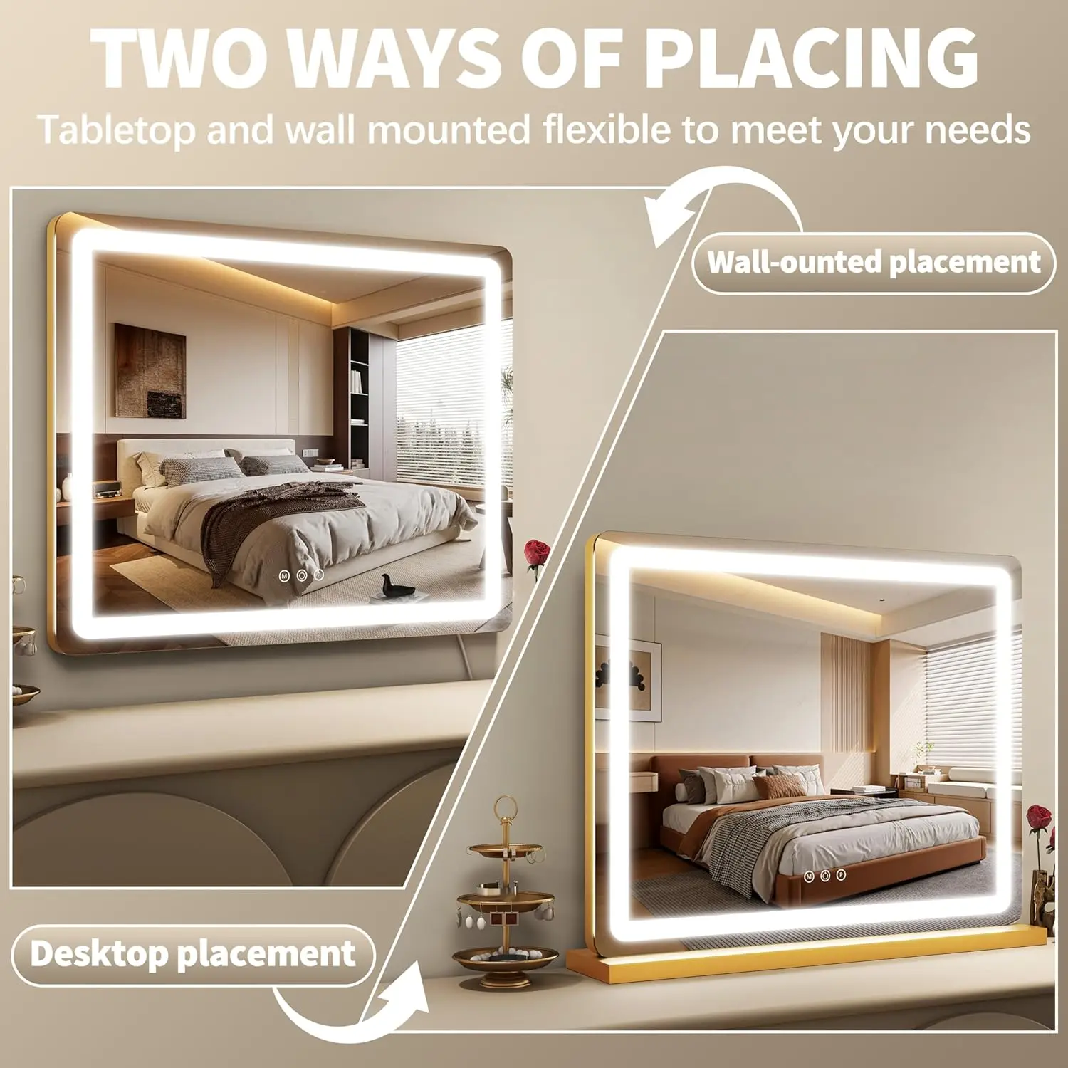 23x18 Hollywood Vanity Mirror with LED Lights, 3 Color Modes & Adjustable Brightness in Gold - Image 4