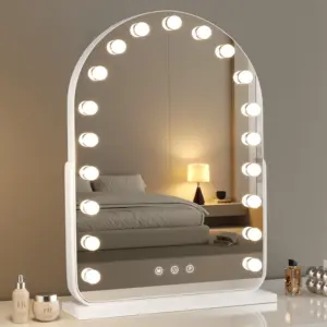 Large LED Desktop Makeup Mirror with Bulb, Smart Beauty Mirror, Rotatable Dressing Table Mirror