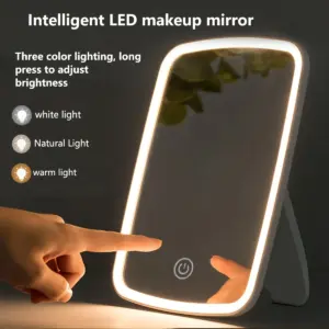 LED Makeup Mirror with Touch Sensor 3 Color Lighting Adjustable Brightness Folding Tabletop Cosmetic Mirror with USB Charging